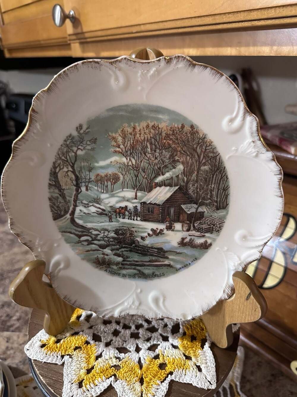 Currier & Ives A Home In The Wilderness Scalloped Plate Gold Trim